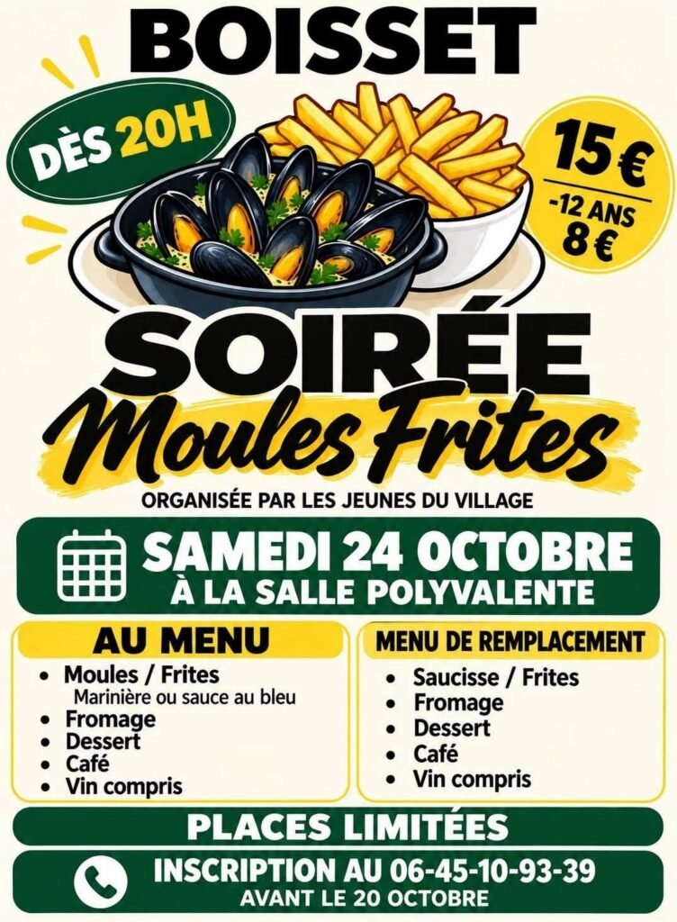 Soirée Moules/Frites à Boisset